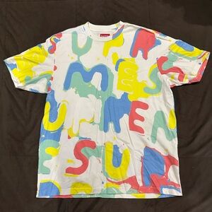 Supreme White Tee with Multicolor Accents
